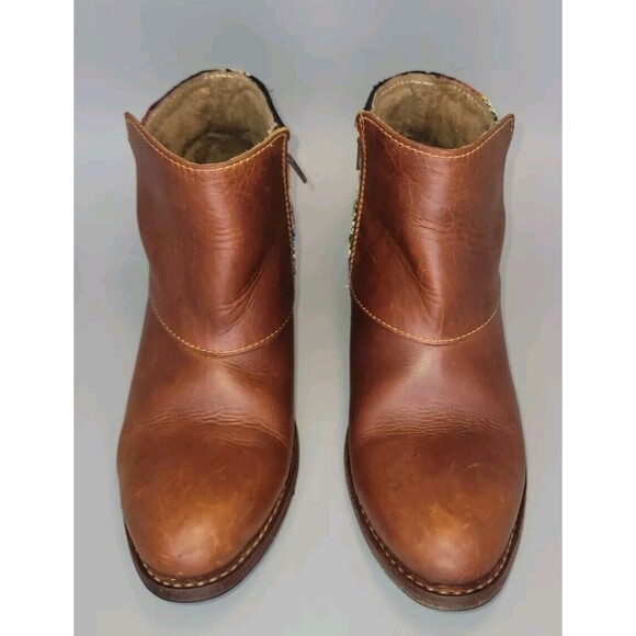 Vtg Western Leather Ankle Bootie Womens 7 Brown Aztec Embroidered Boho Hippie - Picture 3 of 11